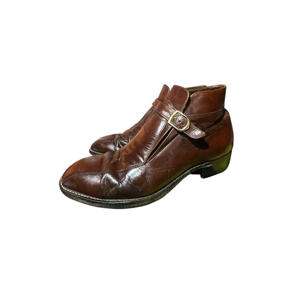 Vintage Florsheim Imperial 7.5 D Kangaroo Leather Brown Beatle Strap Ankle Boots main image 4